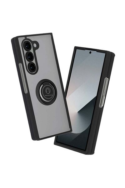 SKYDDAR INNOVATION Case for Samsung Galaxy Z Fold6, Glinth with 360° Magnetic Rotating Ring, Black, sticker set