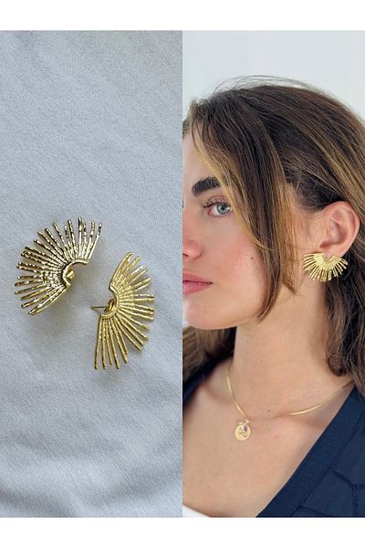Retrobird Design Brass Retro Model Earrings Women's Antique Yellow