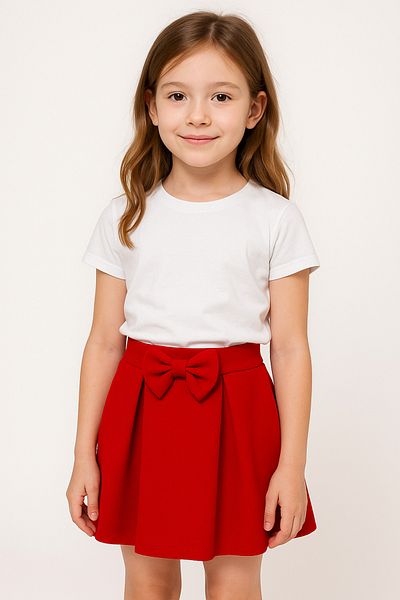 e-çocuk Girl's Red Skirt with Ribbon Detail