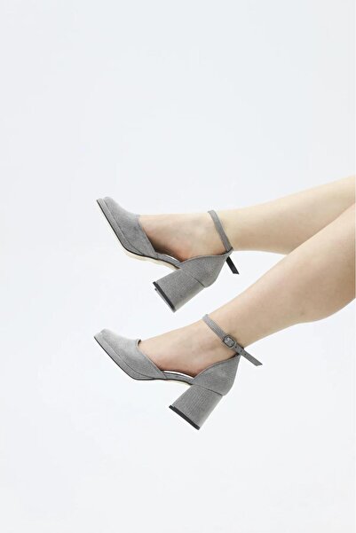 FS KOMBİN COLLECTİON Nilo Women's Platinum Glitter Closed-Front Heeled Shoes