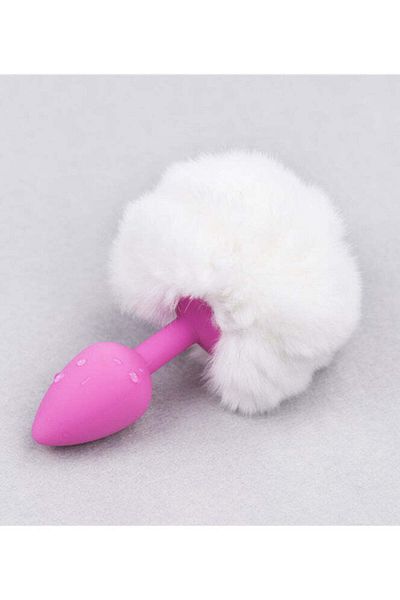 WildFashion Dop anal (Butt Plug) din silicon, accesorizat cu coada pufoasa de iepuras, Alb TOY401-2