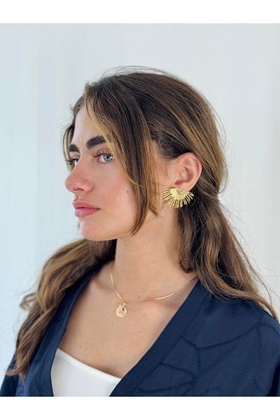 Retrobird Design Brass Retro Model Earrings Women's Antique Yellow
