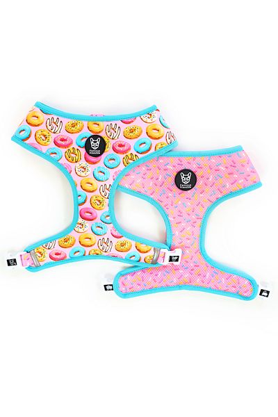 Famous Frenchie 3-piece set, reversible harness, leash, doggy bag accessory, Donut Mania