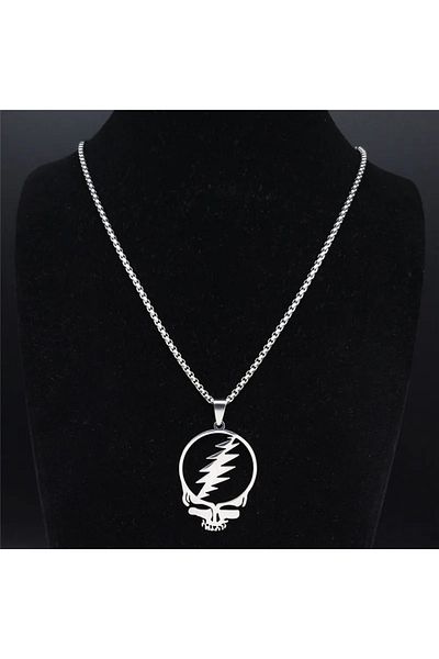 Herşey Nota Grateful Dead Themed Metal Necklace – Rock Accessory with 60 cm Chain