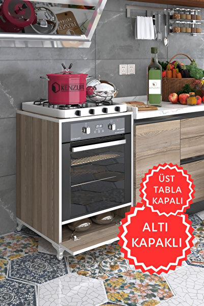Kenzlife Ankastre Modülü Kabini Krom Crd Fırın Ocak Dolabı Kapaklı Ayaklı Sab...