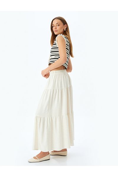 Koton Tiered elastic waistband tie detail long skirt.