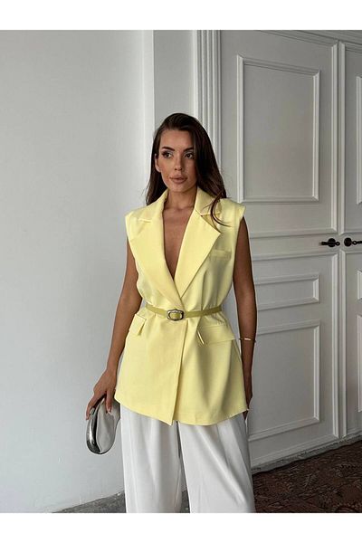 asyadabutik Women's Premium Quality Belted Oversize Blazer Vest