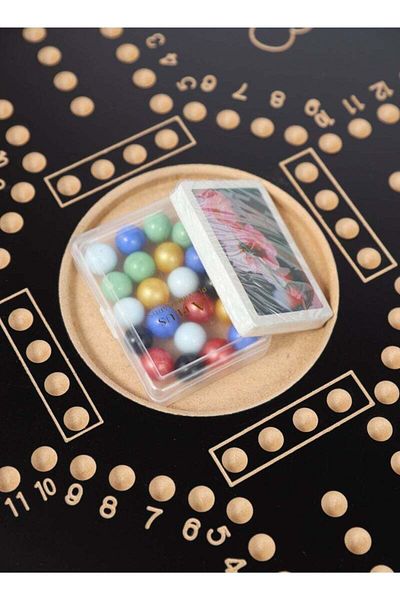 BabyCara Wooden Jackaroo 45x45cm Quad Board Game With Cards And Marble Balls