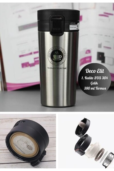 Deco Elit İnox Mug Termos 12 Saate Kadar Sıcak Soğuk Tutma Filtreli Çift Katm...