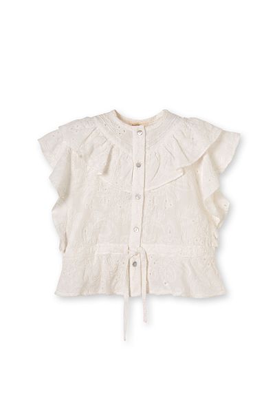 Patique Kids Cămașă pentru fetiță din bumbac cu model floral brodat alb