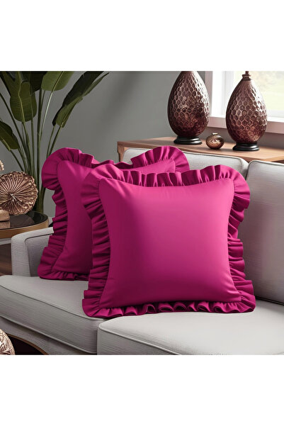 Bc Home غطاء وسادة مربع مكشكش من قطعتين باللون الفوشيا، ذو ملمس ناعم عتيق، إسكندنافي، بوهيمي