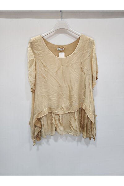 della moor Камел италианска блуза с къс ръкав от копринена смес с мъниста