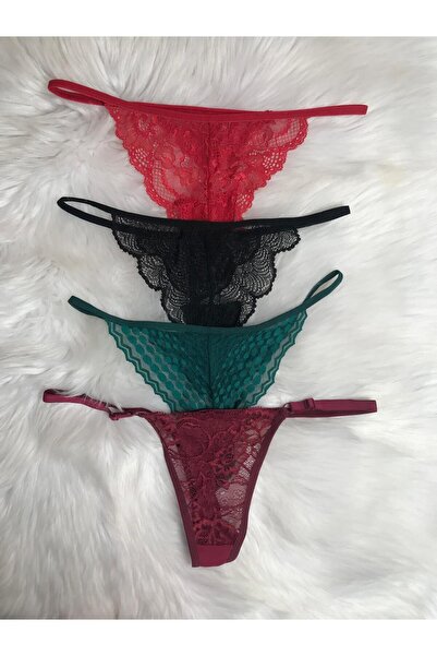 Masal Lingerie Chiloți tanga pentru femei, pachet de 4 (roșu-negru-verde-visi...