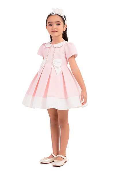 Pamina Elegant Dress for Girls, Pamina - Pink with Pearls, Matching Headband, 33217 - 80 cm, Pink