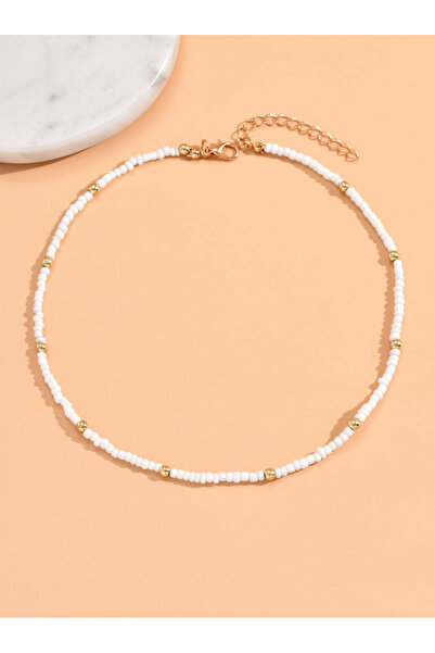 CSR AKSESUAR قلادة من اللؤلؤ الذهبي والخرز الأبيض