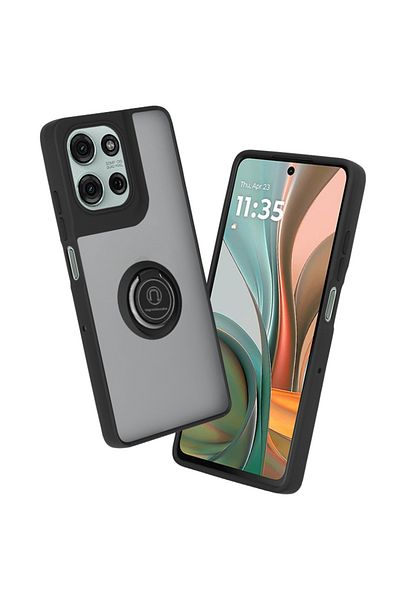 SKYDDAR INNOVATION Case for Motorola Moto G75, Glinth with 360° Magnetic Rotating Ring, Black, sticker set