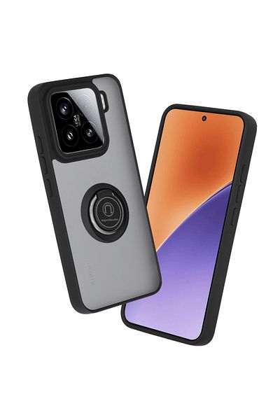 SKYDDAR INNOVATION Case for Xiaomi 15, Glinth with 360° Magnetic Rotating Ring, Black, sticker set