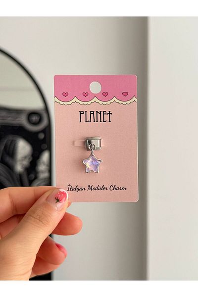 Planet Butik Purple Hologram Italian Charm with Hanging Card