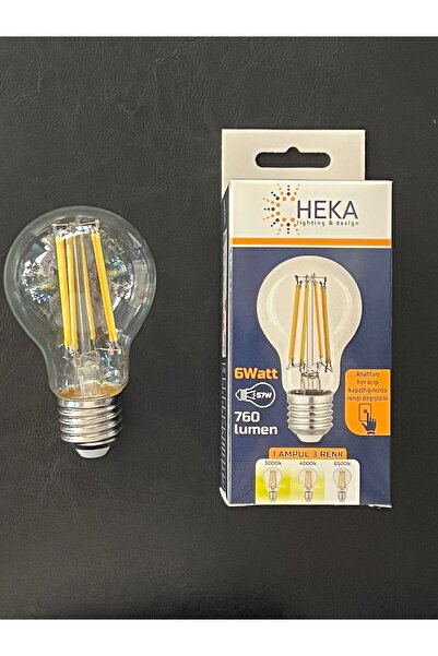 Heka 6 WATT 3 RENK YANABİLEN 760 LÜMEN E227 DUYLU LED RUSTİK AMPÜL BEYAZ-ILIK...