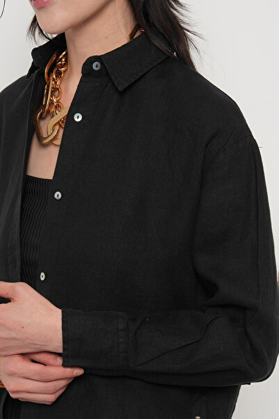 Orfeo Negro Women's 100% Linen Shirt with Button Detail on the Sides