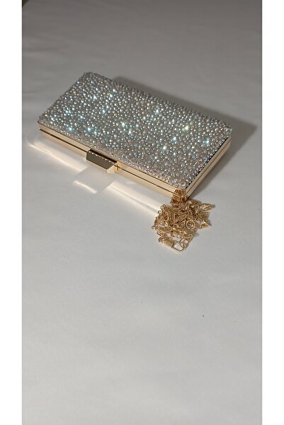 Şarra Gossi Taşlı Abiye Çanta Kristal Taşlı Gece Çantası Kadın Çanta Gold Çanta