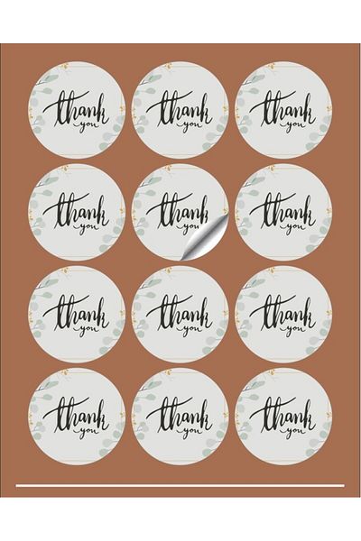 EcoNest Sticker Art Round Cut Thank You White Background (3,7X3,7Cm) 108 Pieces