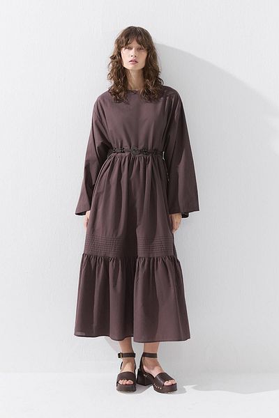 Hooopstore Βαμβακερό φόρεμα καφέ με λεπτομέρεια ραφής Nervür