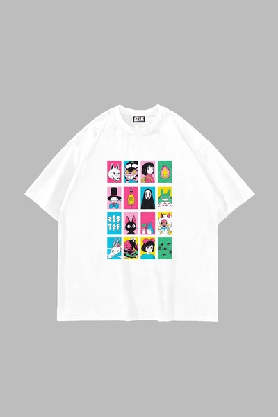 Bak Moda Λευκό μπλουζάκι με στάμπα Ghibli Oversize Unisex