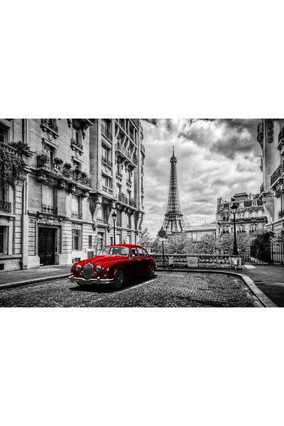 media Fototapet Masina rosie, turn Eiffel, retro, 200 x 150 cm