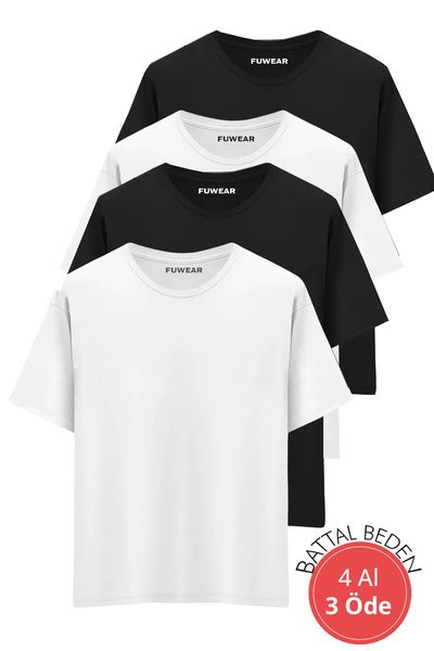 FUWEAR Tricou din bumbac de calitate premium, mărime mare, 4 piese - 2 negre,...