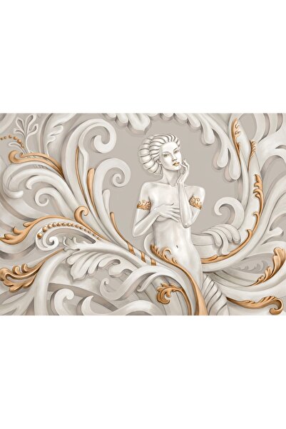 media Fototapet Portrait femeie cu decoratiuni murale floral aurii, 270 x 200 cm