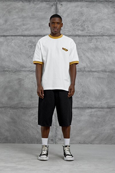 NOMARC Men's Mustard Collar Spectrum Printed Oversize T-Shirt