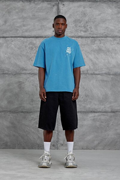 NOMARC Men's Blue Yes Written Oversize T-Shirt