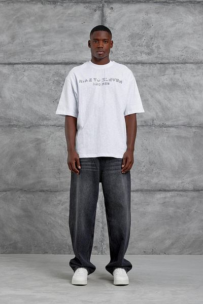 NOMARC Tricou oversize alb Nine To Eleven scris