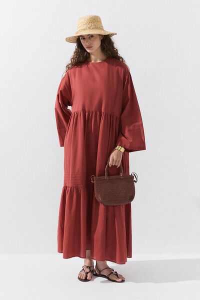 Hooopstore Rib Stitch Detailed Cotton Tile Dress