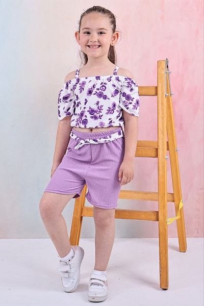 Yalçınoğlu Kids New Season Girls' Suit I Double Suit I Daily Elegance Summer Girls' I Wrinkle Fabric 3-9 Years