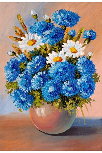 media Tablou canvas Flori, margarete, alb, albastru, pictura, buchet4, 90 x 6...