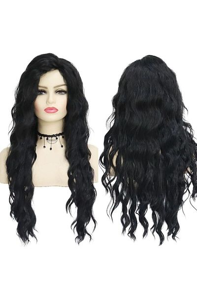 animis beauty Peruca Neagra, lunga, creata, fara breton, bufanta, fibra sintetica cu aspect natural, 70 cm