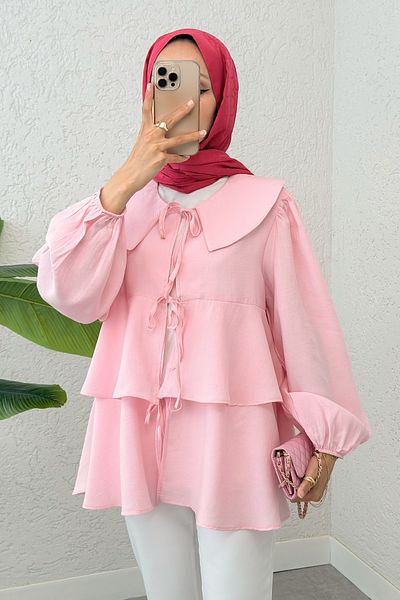 Salih Çelebi Rope Laced Layered Kimono 2289 - Pink