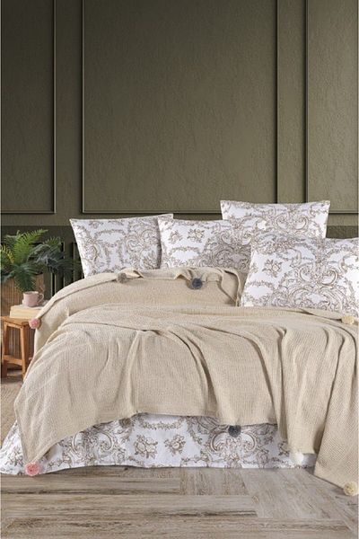Sudemhome Double Pompom Cotton Boxed Dowry Pique Set Stone Color