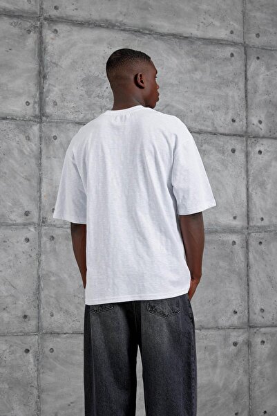 NOMARC Men's White Nine to Eleven Written Oversize Tshirt