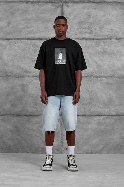 NOMARC Μαύρο μπλουζάκι Μουάμεν Αλί με στάμπα Flamed Oversize