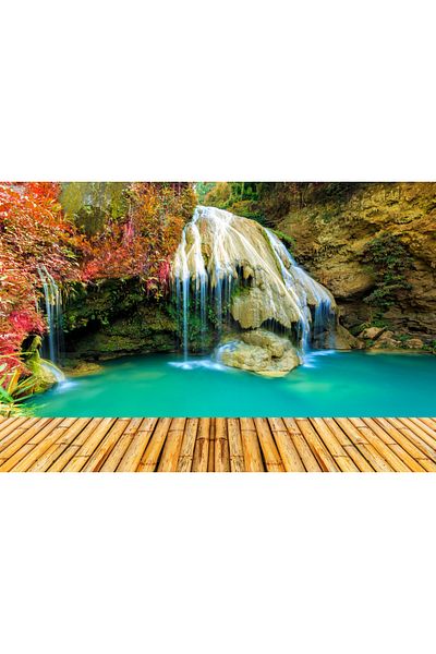 media Fototapet de perete autoadeziv si lavabil Cascada cu ponton, 220 x 135 cm