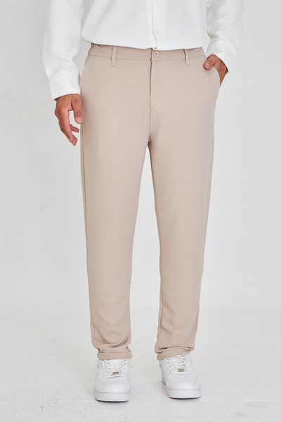 masso moda Men's Waist Half Elastic Belt Double Leg Bell Face Fabric Slim Fit Trousers