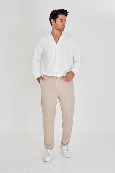masso moda Men's Waist Half Elastic Belt Double Leg Bell Face Fabric Slim Fit Trousers