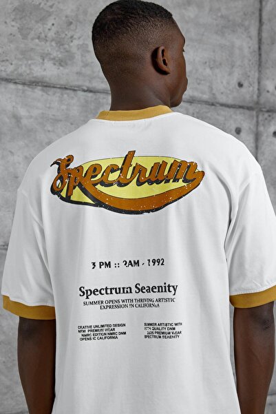 NOMARC Men's Mustard Collar Spectrum Printed Oversize T-Shirt