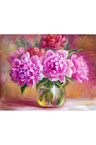 media Tablou canvas Flori, bujori, mov, pictura, buchet2, 75 x 50 cm