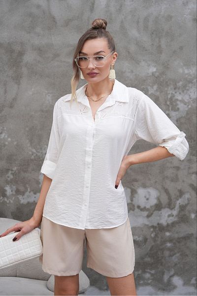 Stil Sepeti Women's White Lily Fabric Collar Fisto Detailed Shirt Epc-10002174