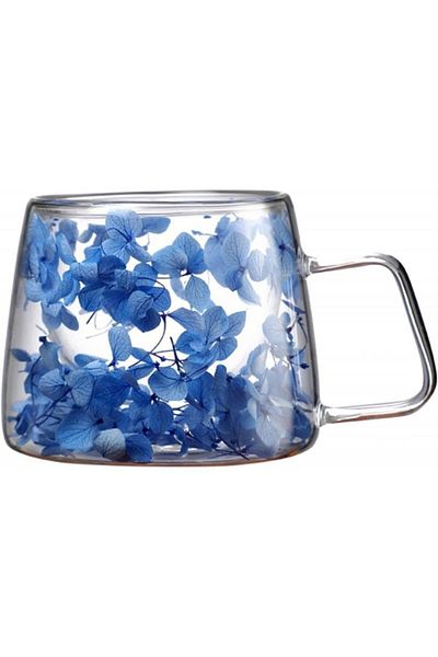 ECARLA Cană cu hortensii albastre, perete dublu, sticlă borosilicată, 180 ml, SZK154