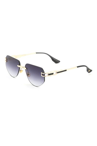 TomyHelf Geometric Design Black Cutout Glass Gold Handle Women's Sunglasses